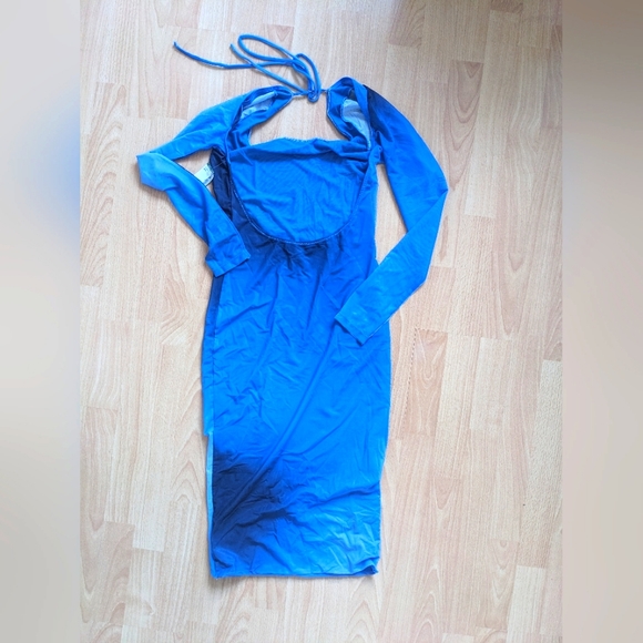 SIMONS Open Back Mesh Dress Blue Gradient - Picture 2 of 5